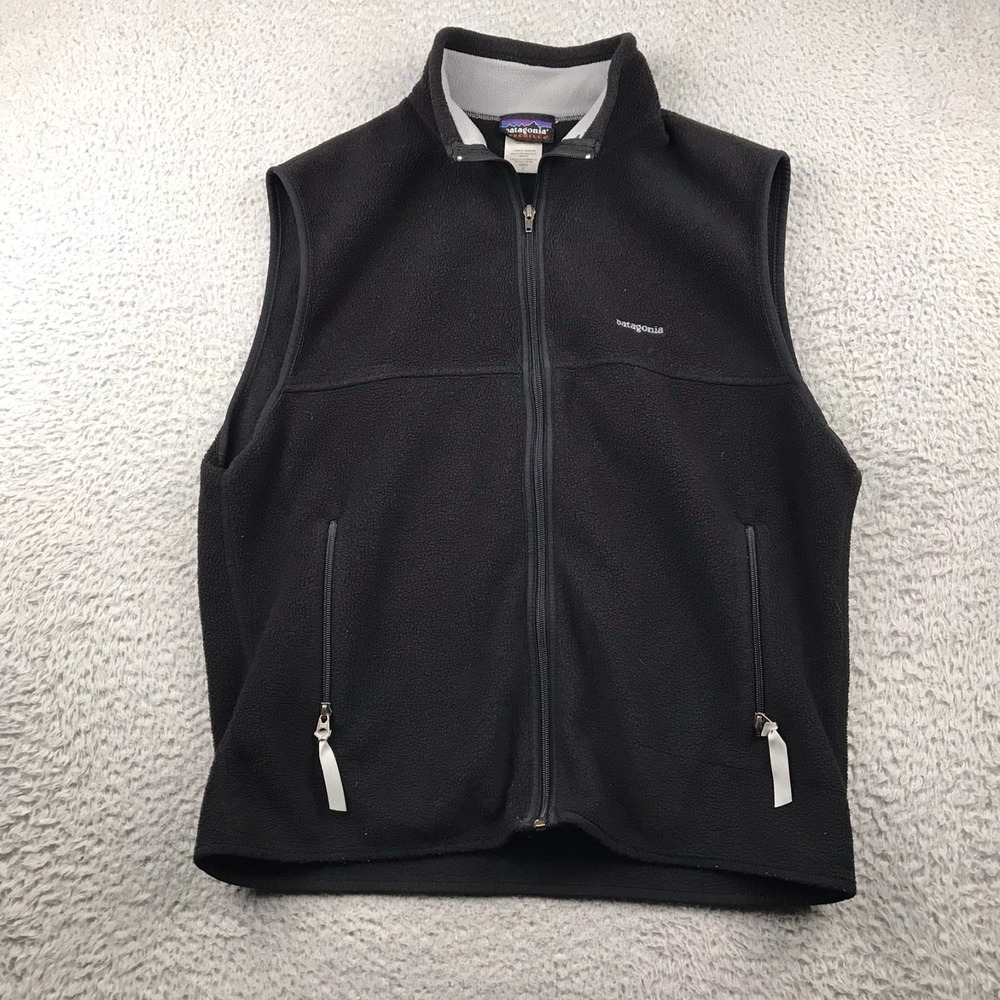 Vintage Patagonia Synchilla Vest Mens L Black Fleece Zip Up Sleeveless Jacket